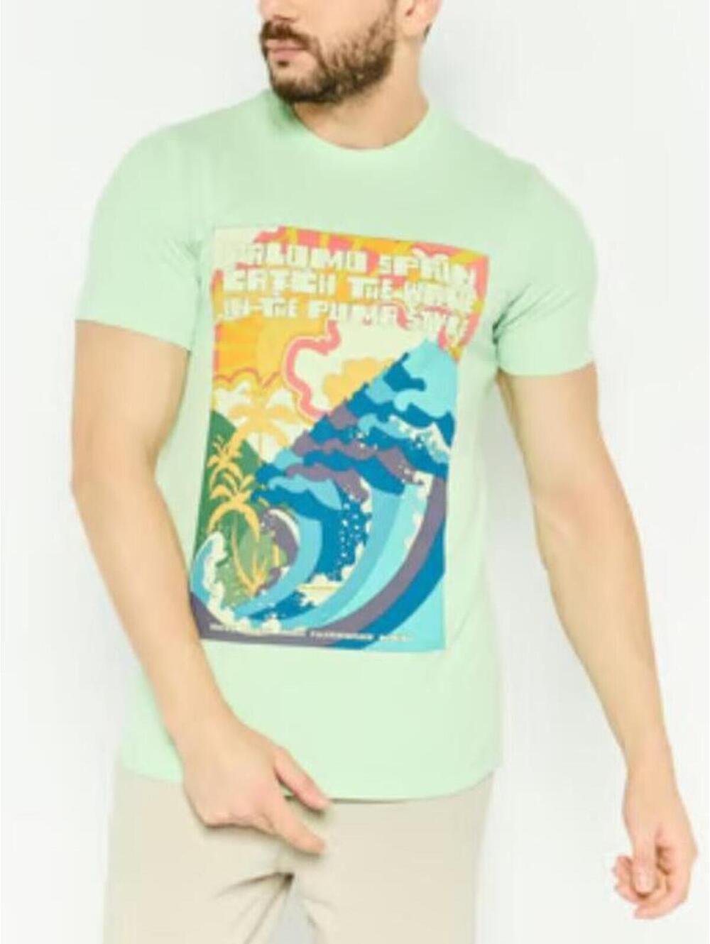 Puma x Palomo Spain Graphic T Shirt Green Wave Print Tee Size M